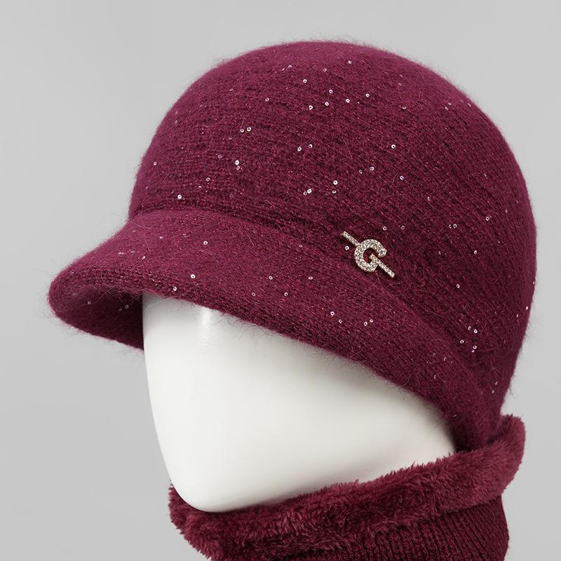 Women's Autumn Winter Warm Knit Hat Thickened Milk Duck Tongue Hat Rabbit Fur Hat for Middle-Aged and Elderly People