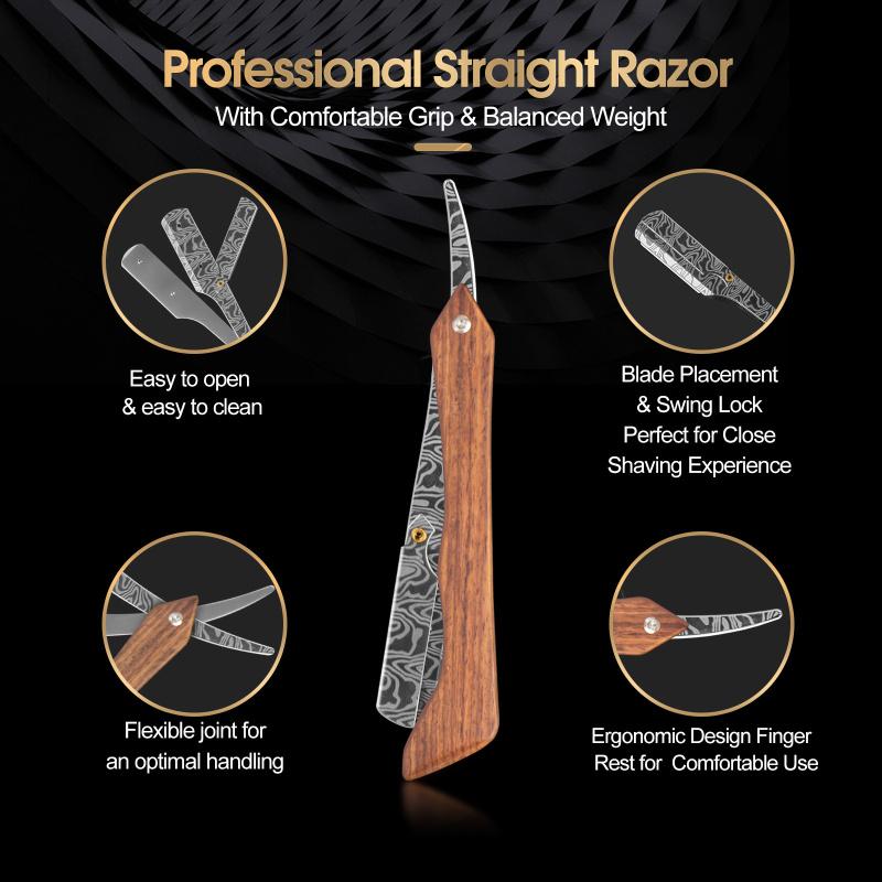 CESTOMEN Barber Classic Shaving Razor Blade Holder Men Wooden Handle Straight Edge Barber Razor Holder Folding Shaving Razor