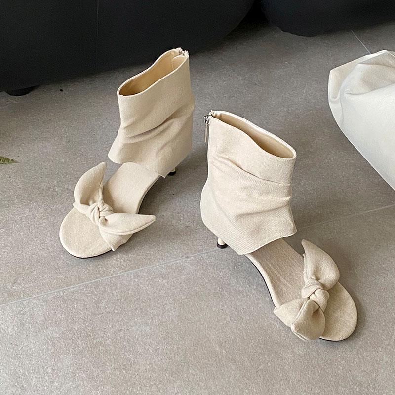 Fashion Fashion Butterfly-Knot Ladies Ankle Boots Shoes With Low Heel Footwear Female Open Toe Women Sandals Booties Zippers Shoes