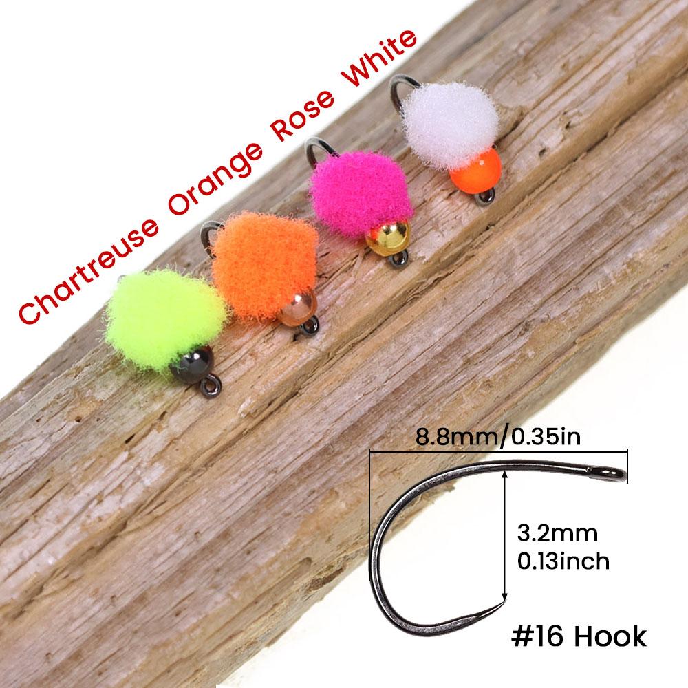 Glo Bug Egg Flies UV Fluorescent Beadhead Trout Salmon Steelhead Fly Fishing Lures, Egg Yarn Nymph Patterns for Freshwater Fishing