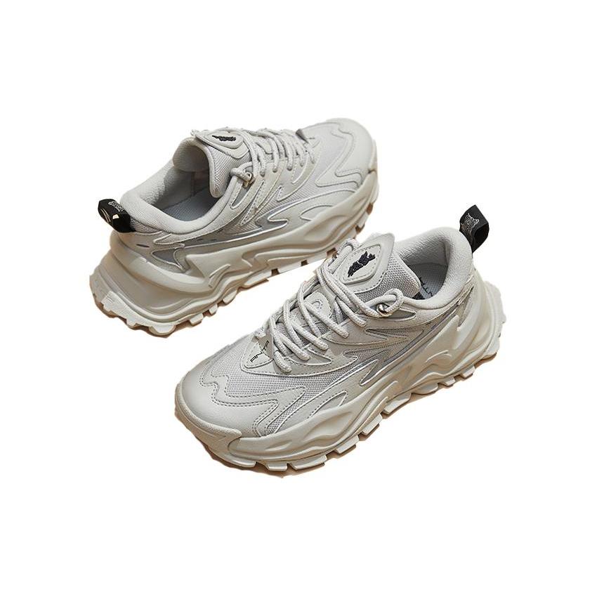 Anta Hot Vintage Cushioning Slip Resistant Abrasion Resistant Low Top Chunky Sneakers Women's Gray 122148880R-1