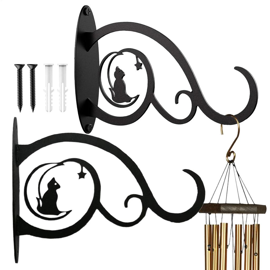 2pcs Metal Wall-Mounted Plant Hanger With Animal & Moon Design Iron Heavy Duty Vintage Wall Bird Feeder Hooks Porch Bracket