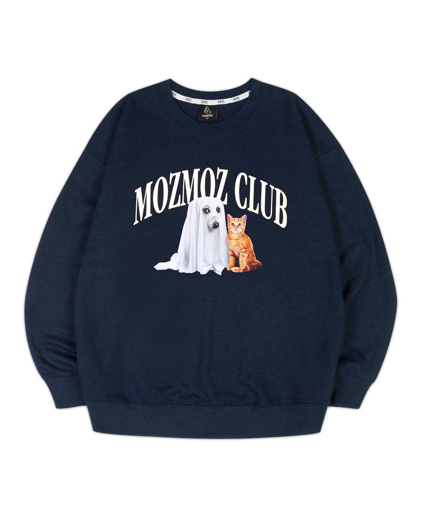 MOZMOZ Real Invisible Puppy Oversized Fleece-Lined Sweatshirt Navy