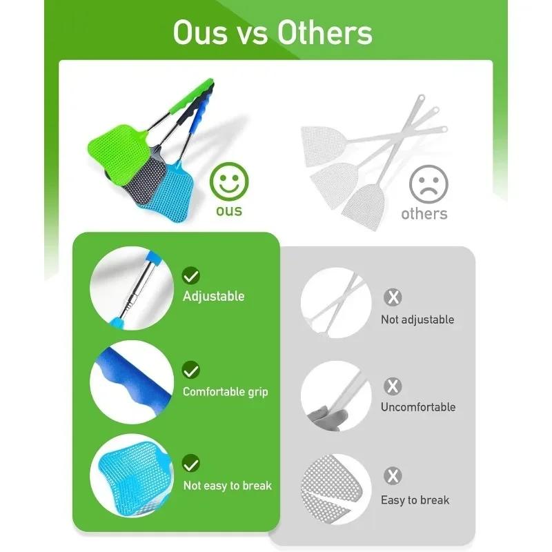 Flugsmälla med handtag i rostfritt stål Teleskopisk flugsmälla Stor insektssmällare Som fungerar för inomhus Klassrum Kontor Utomhus