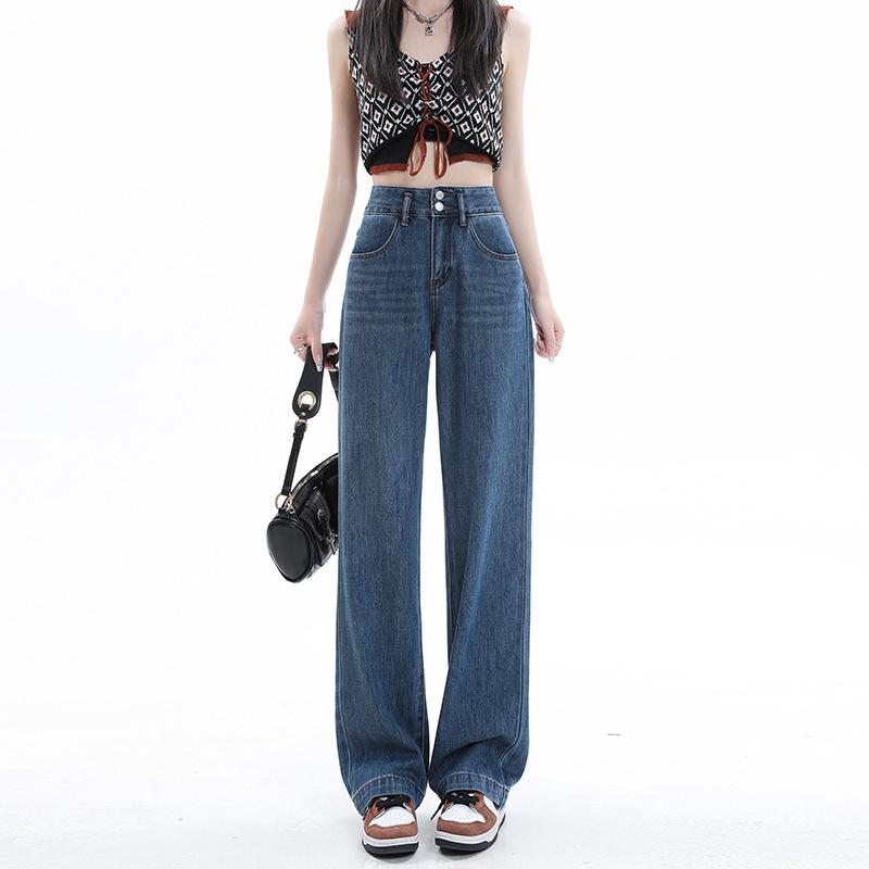 Women's High Waist Tencel Wide Leg Jeans - Summer Thin, Drapey, Slimming, Petite Floor-Length Pants