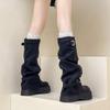 Fashion retro round head thick-soled high tube fashion boots women's 2025 autumn and winter new outer wear solid color with coat trousers boots