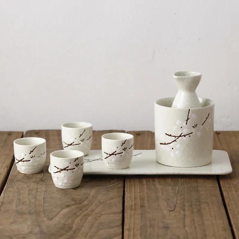 

Japanese wine warmer sake small wine pot ceramic sushi restaurant creative white rice wine cup tray set barware drinkware
