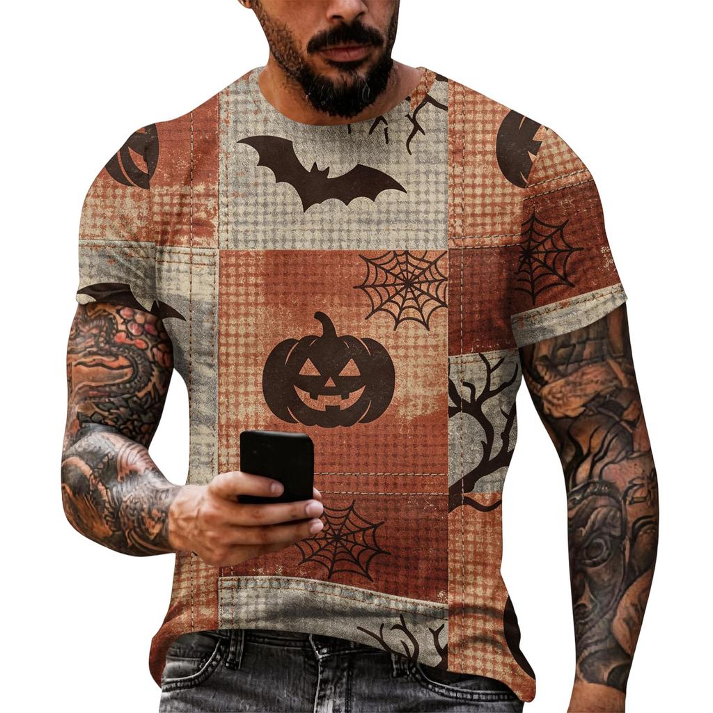 Men's Casual Short Sleeve Halloween Graphic T-Shirt Lightweight Breathable Fabric Comfortable Fit for Everyday Wear