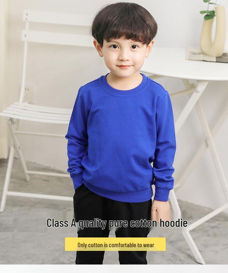 Children's Spring Collection Korean-Style Solid Color Hoodie - Trendy Long Sleeve Round Neck for Boys & Girls