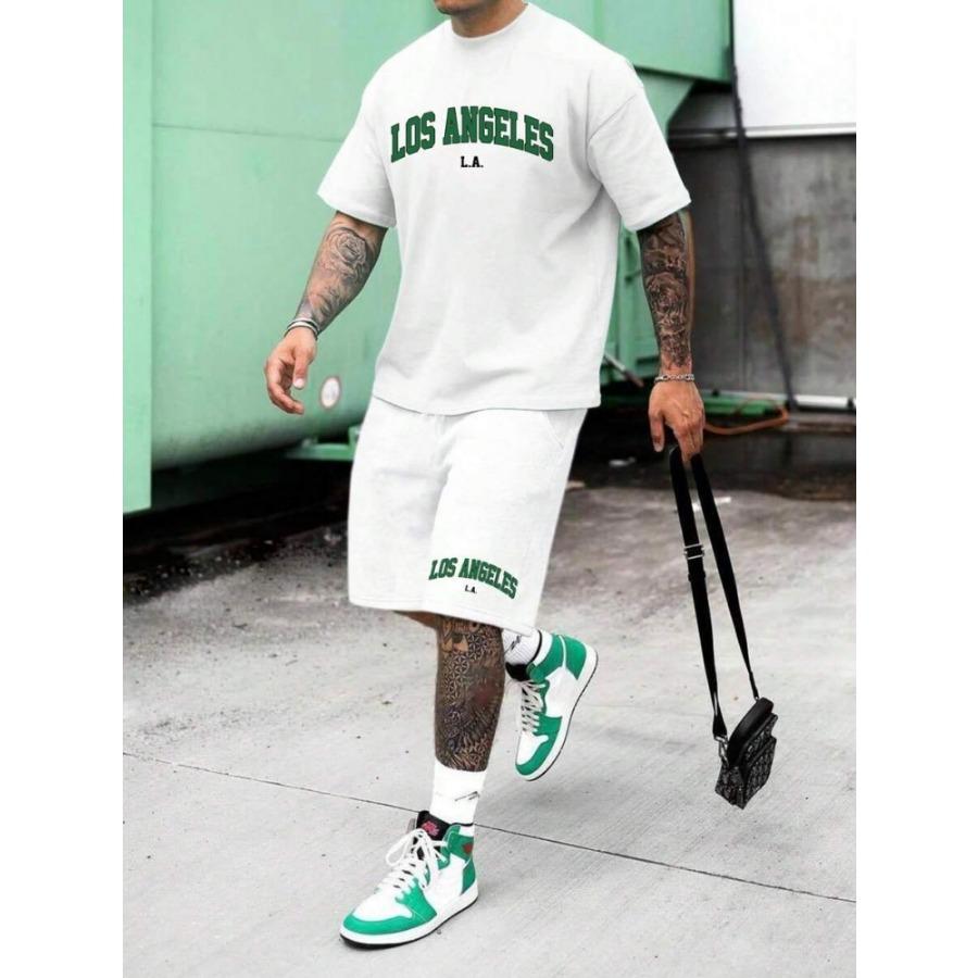 Set Bărbați Mânecă Scurtă și Pantaloni Scurți cu Imprimeu Litere New York 2025 Casual de Zi cu Zi Tricou Bărbați Street Fashion Pantaloni Scurți Sport