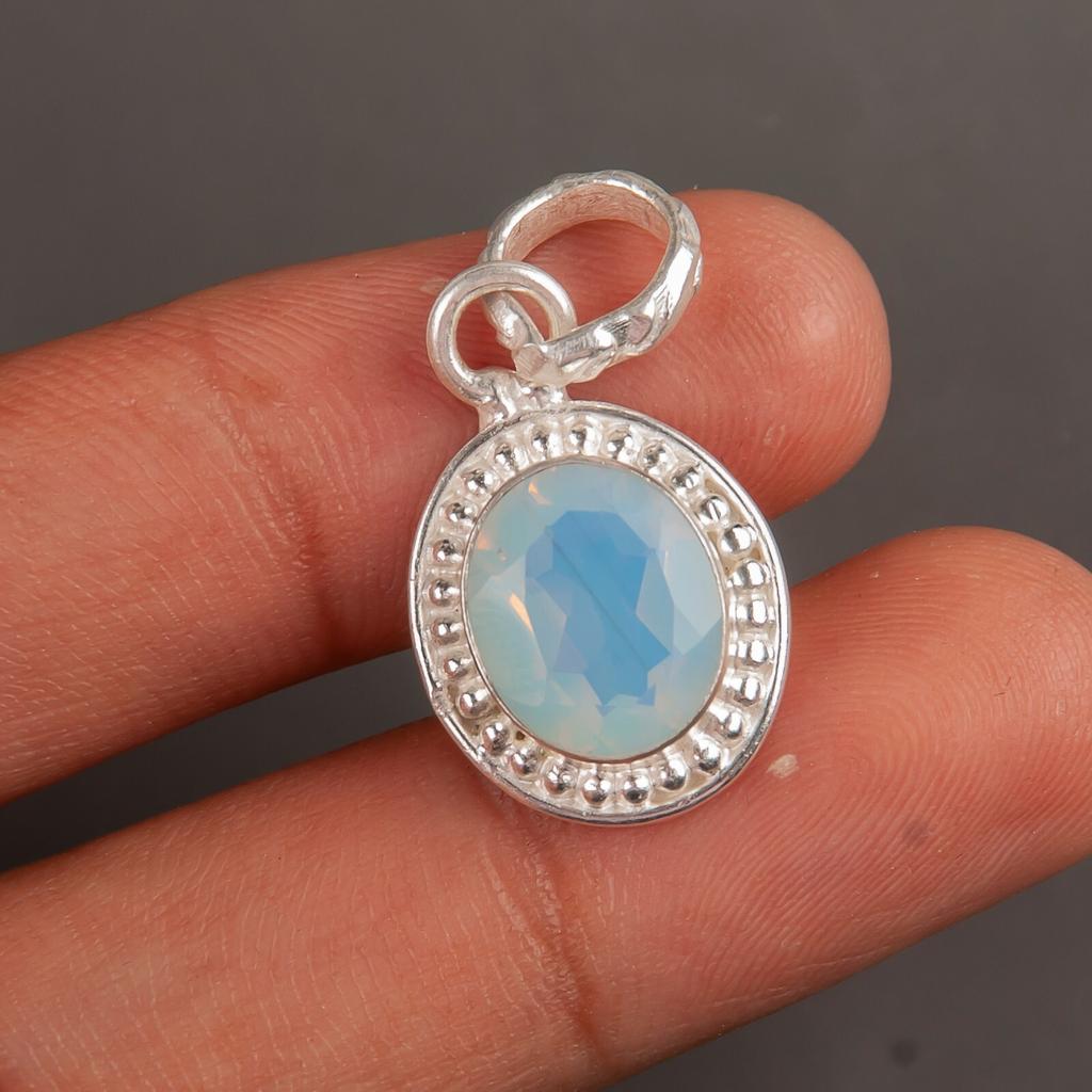 Oval Milky Opal Gemstone 925 Sterling Silver Boho Jewelry Handmade Pendant 1.20" PP-7-15