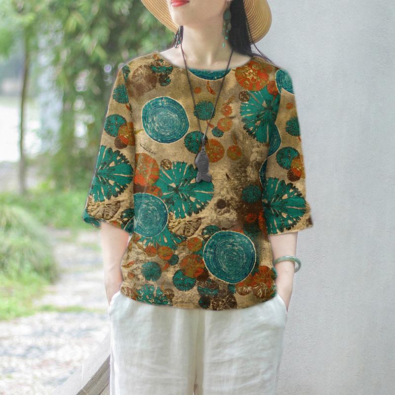 

Летний женский топ с круглым вырезом и рукавами 3/4 L синий