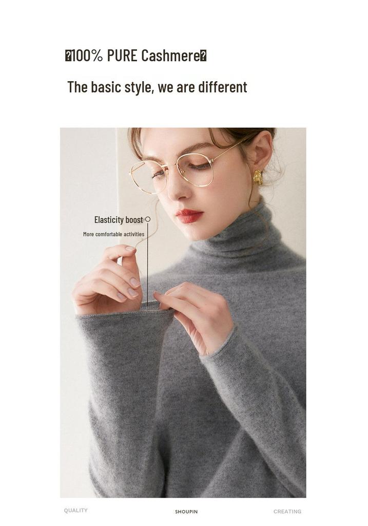 Women's Pure Cashmere High Neck Sweater - Autumn/Winter Commuter Style Pullover