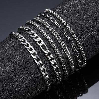 6-teiliges Damen-Armband-Set aus Edelstahl im Hip-Hop-Stil für Herren, feine Handwerkskunst, glatte Oberfläche