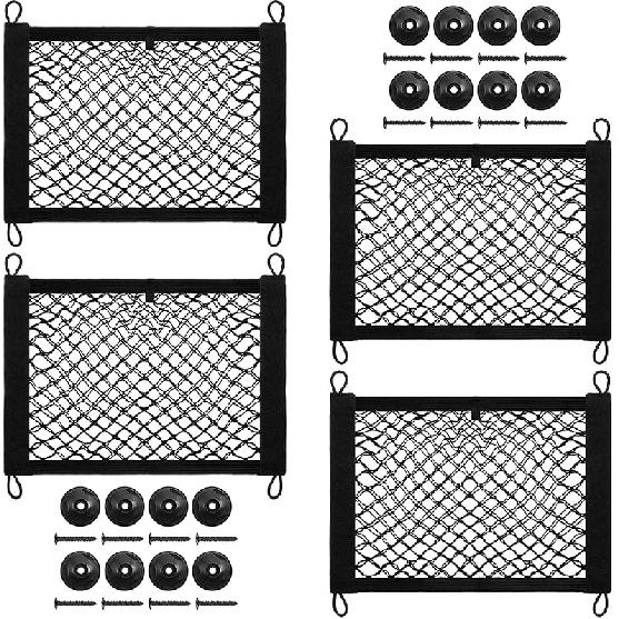 [4 Pack] Cargo Storage Net, 13.8X9.8'' DEDC Cargo Net Pocket, Universal Accessories Elastic Automotive Small Cargo Net Storage Mesh Pocket With 16