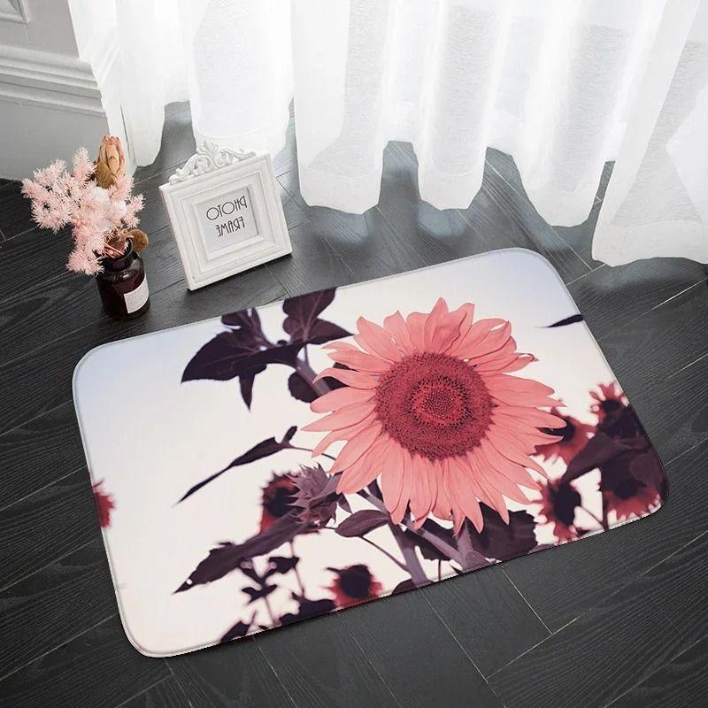 Sunflower Series Door Mat Non Slip Bathroom Kitchen Rugs for Home Living Room Decoration Flower Printed Washable Entrance Carpet