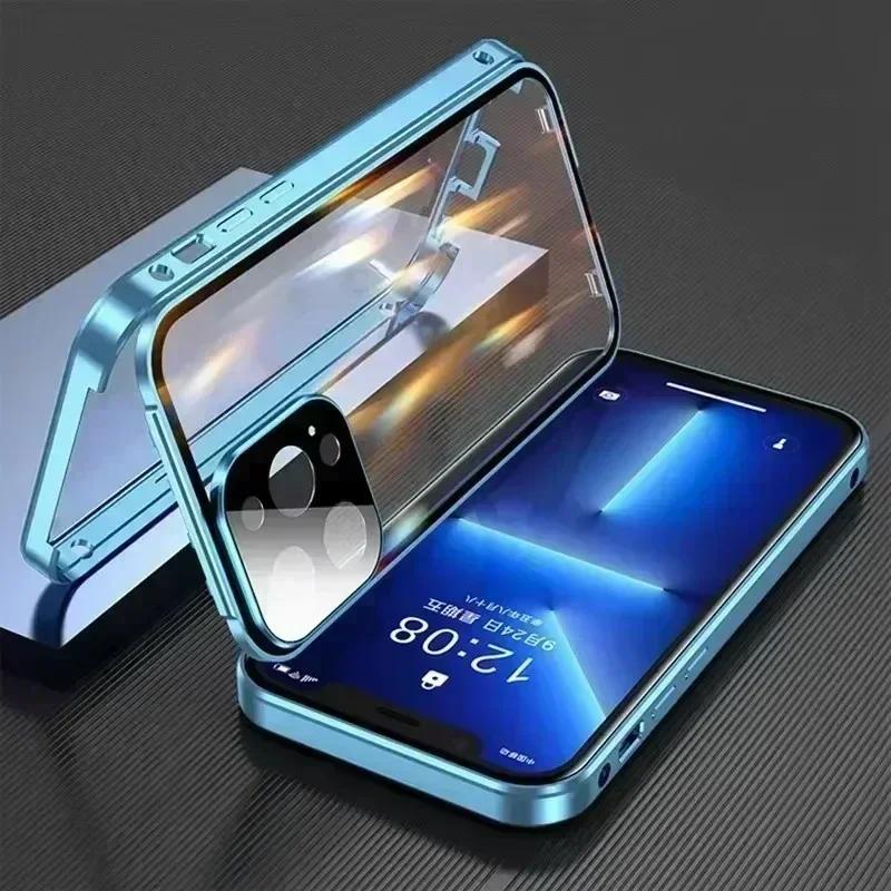 Metal Magnetic Double-Sided Buckle Case For For Iphone 16 1 14 Plus 13 12 Pro Max 16E Lens Protection Full Cover Shockproof