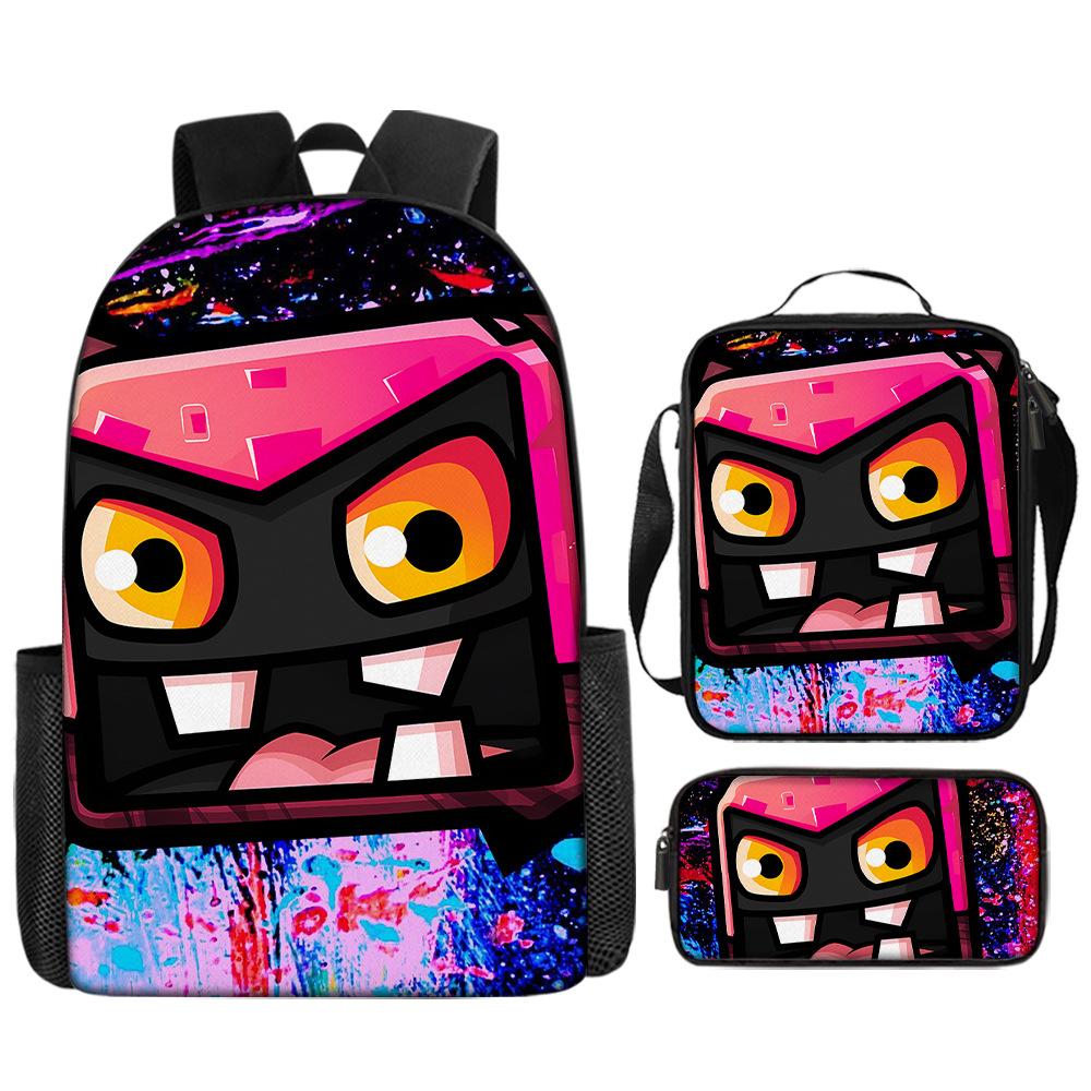 Cartoon Geometry Dash Kinder Schulrucksack mit Umhängetasche Federmäppchen Schultaschen für Jungen Mädchen Bestes Geschenk