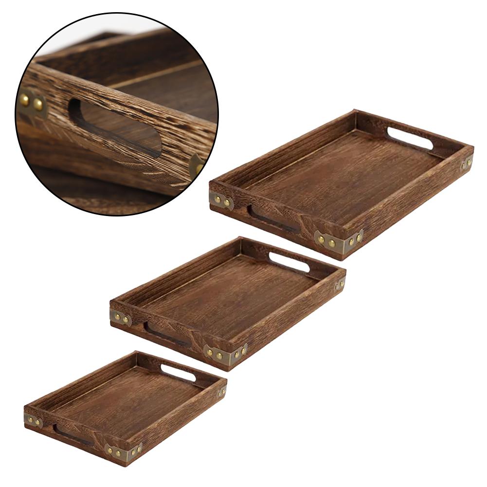 1PCS Wooden Food Tray Solid With Handle For Breakfast Coffee Dessert Snack Platter Home Coffee Table Kitchen Tool Parts
