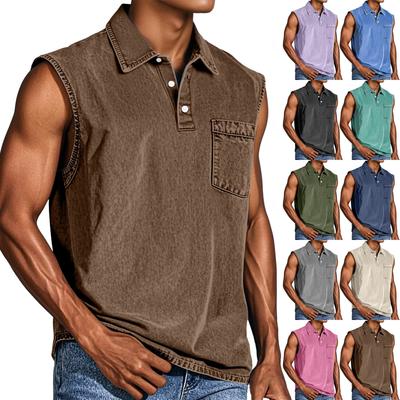 Vestă de vară pentru bărbați, culoare uni, sport, cu buzunare, nasturi, rever, vestă casual sport pentru bărbați