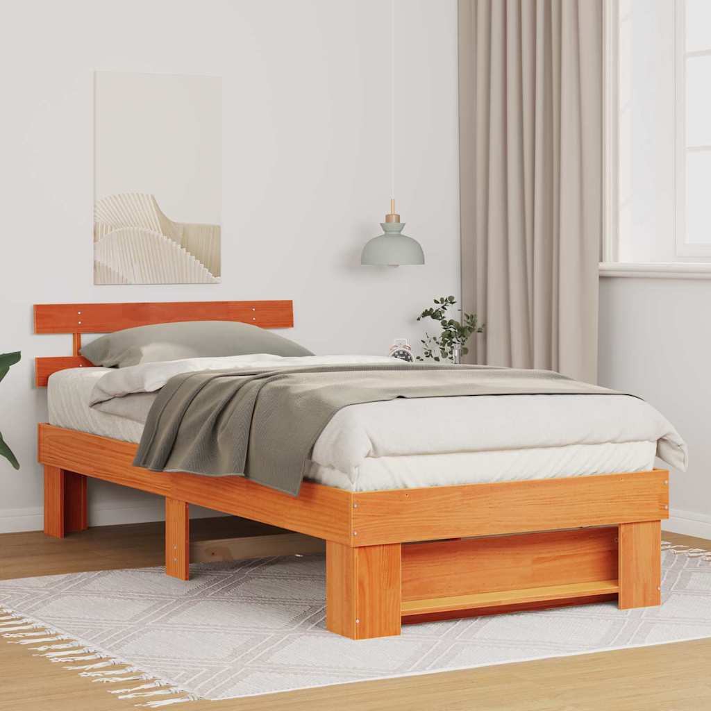 Bed Frame Wax Brown 90 x 200 cm Solid Pine Wood