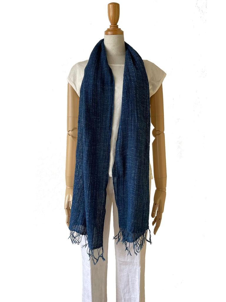 Cara Indigo Handwoven Solid 42cm Wide Stole, Dyed, Cotton, 100% Cotton, Color,