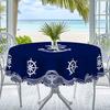 1 kus Letní ubrus na stůl, kulatý a obdélníkový, s námořním motivem, k dispozici v různých velikostech, design s potiskem modrých vlnovek, Jaro, Kuchyňský stůl