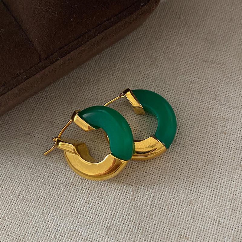 

Черный агат сращивание круг ниша дизайн High-End заушники пряжки легкие роскошные универсальные ретро зелёный