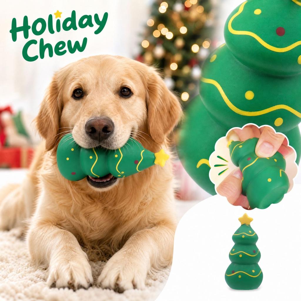 Squeaky Dog Toy with Christmas Tree and Shape, Holiday Pet Supplies