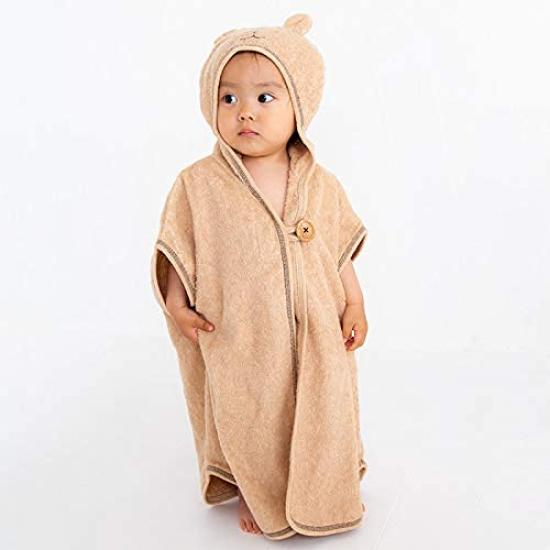 pompkins BABY Organic Cotton Bath Poncho Made in Japan Y-1344 100% [Rabbit/Bear/Frog Series] (Bear)