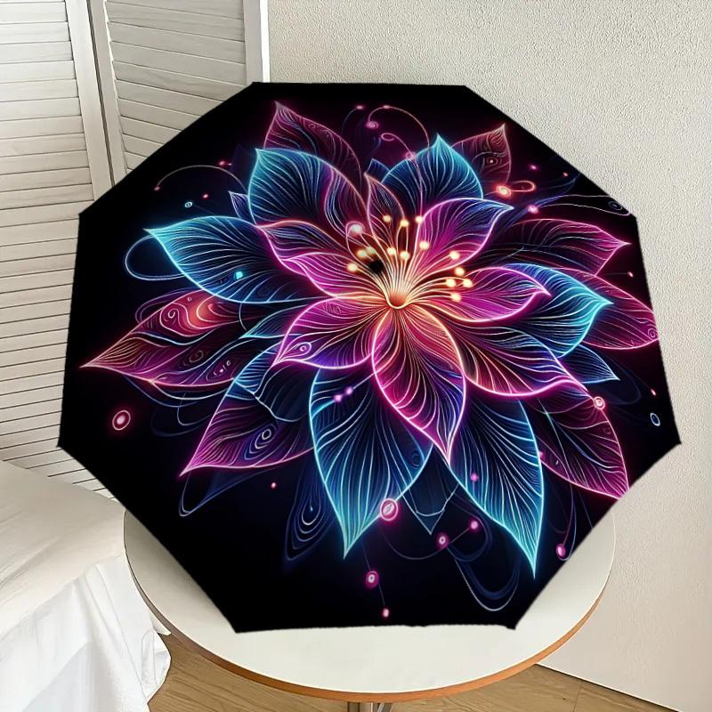 1pc Neon Lotus Fashionable Automatic Opening/Closing Folding Umbrella with 8 Iron Bones, Plastic Handle yy251015006