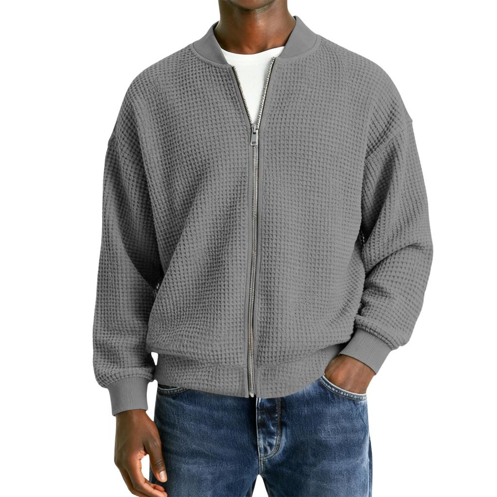 Men's Casual Zipper Stand Collar Long-Sleeve Lapel Jacket