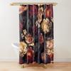 Cortina de ducha con diseño floral, color rosa oscuro, negro, rojo, verde, hojas, flores coloridas, mariposas, cortinas góticas para baño, decoración vintage para baño