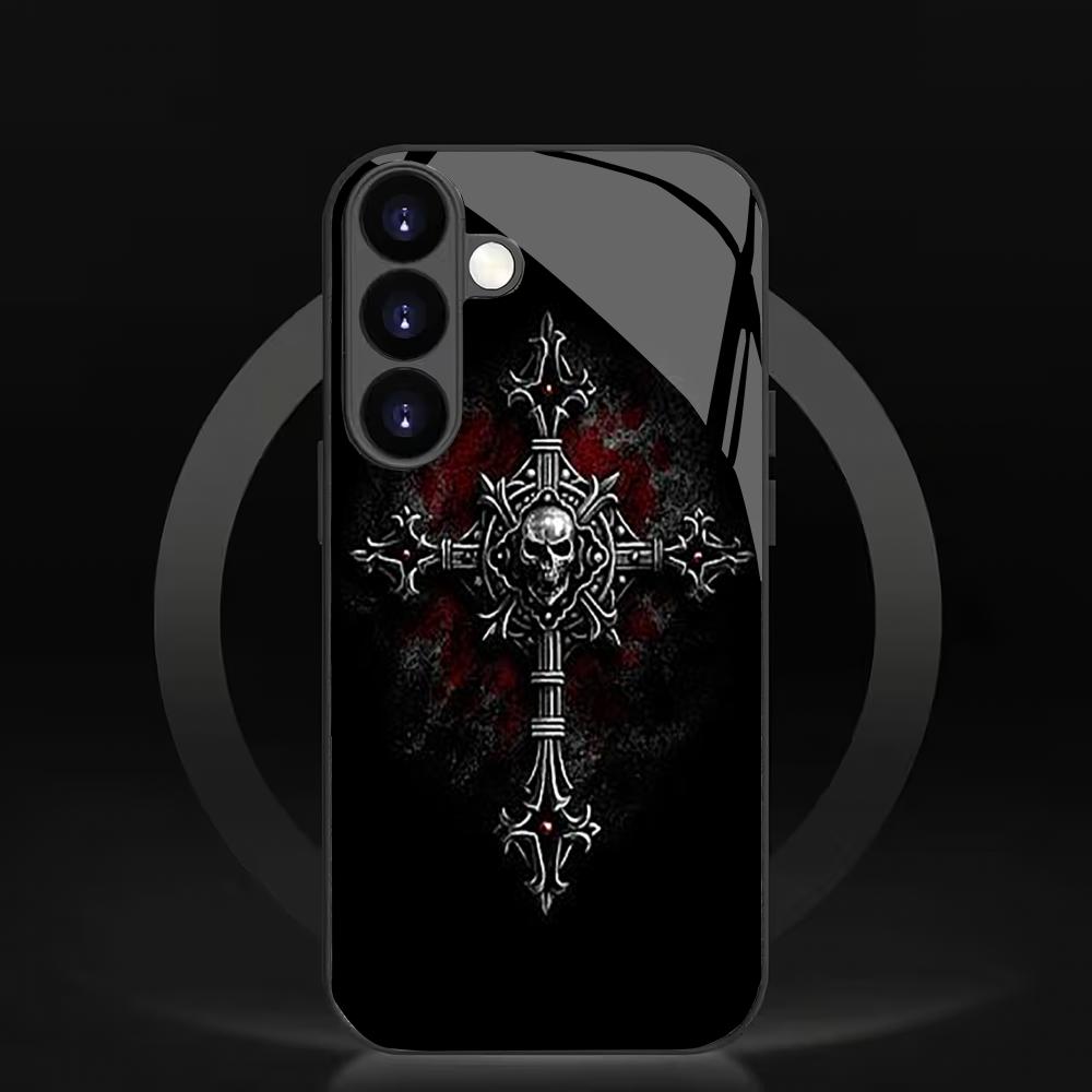 Gothic style tempered glass phone case suitable for Samsung Galaxy S26 S25 S24 S23 S22 S20 FE/Ultra/Plus anti drop back cover