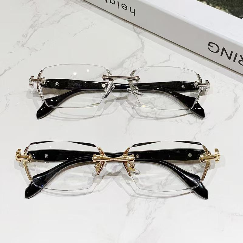 Women Retro Photochromic Glasses  Men Fashion Anti Blue Light Rimless Eye Glasses Unisex