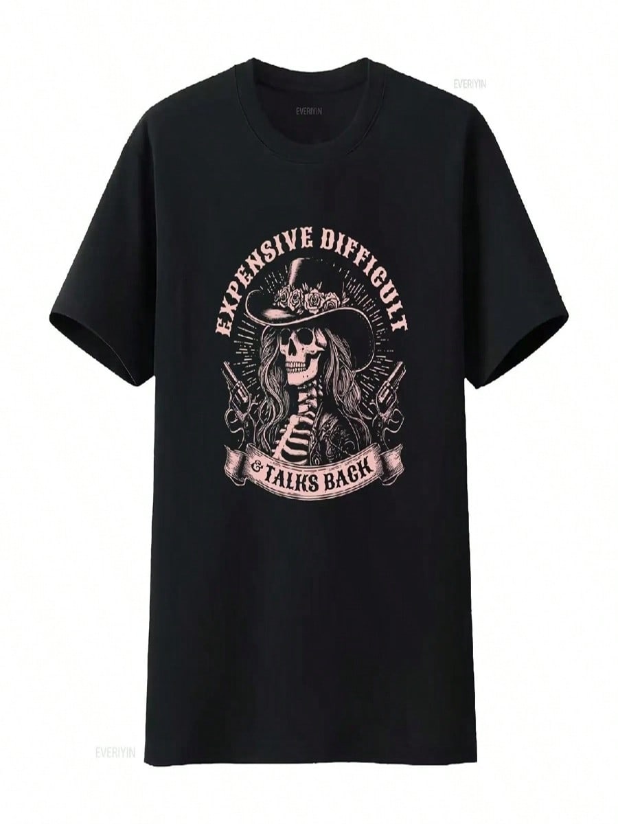 Expensive Difficult And Talks Back T Shirt Sarcastic Tee Strong Female Skeleton Vintage Washed Soft Designer Clothes Stylish S разноцветный