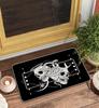 Halloween Scary Skeleton Gesture Print Welcome Carpet Mat Rug Skull Rose Border Non-Slip Indoor Outdoor Home Decoration
