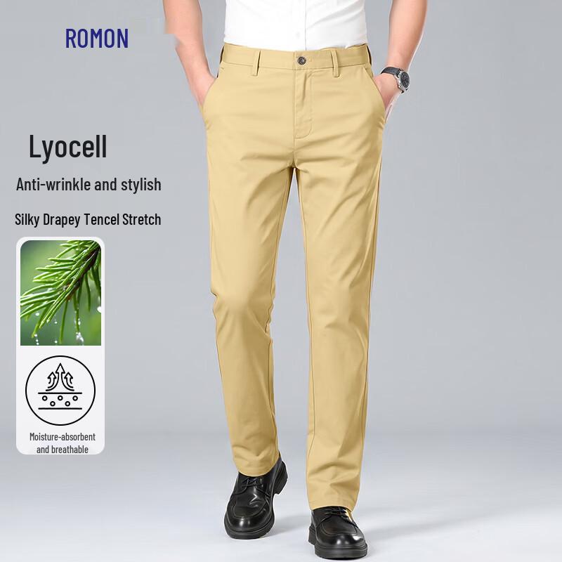 Luomeng Men s Tencel Lyocell Anti-Wrinkle Straight-Leg Dress Pants 31