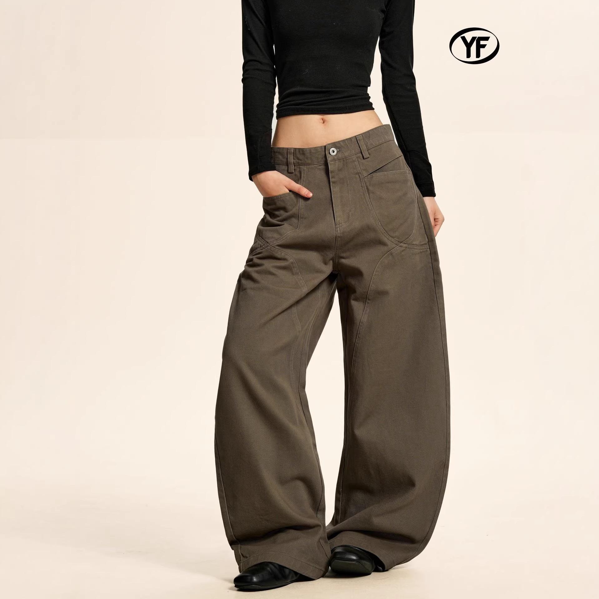Yongfang Unisex Retro Lumberjack Pants - Deconstructed Loose Straight-Leg Casual Workwear XL коричневый