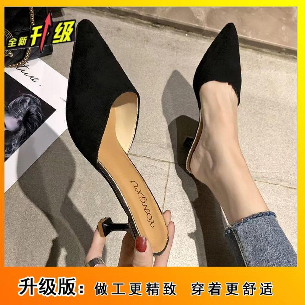 Slippers Girl 2025 Spring and Summer Wear Fashion Versatile Internet Celebrity Fairy Style Bag Head Half Slippers Thin Heel Pointed Sandals