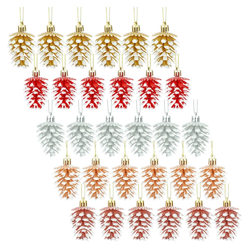 6cm Christmas Tree Ornaments Plastic Pine Cone Decorations Red Gold Silver Champagne Rose Gold 30pcs