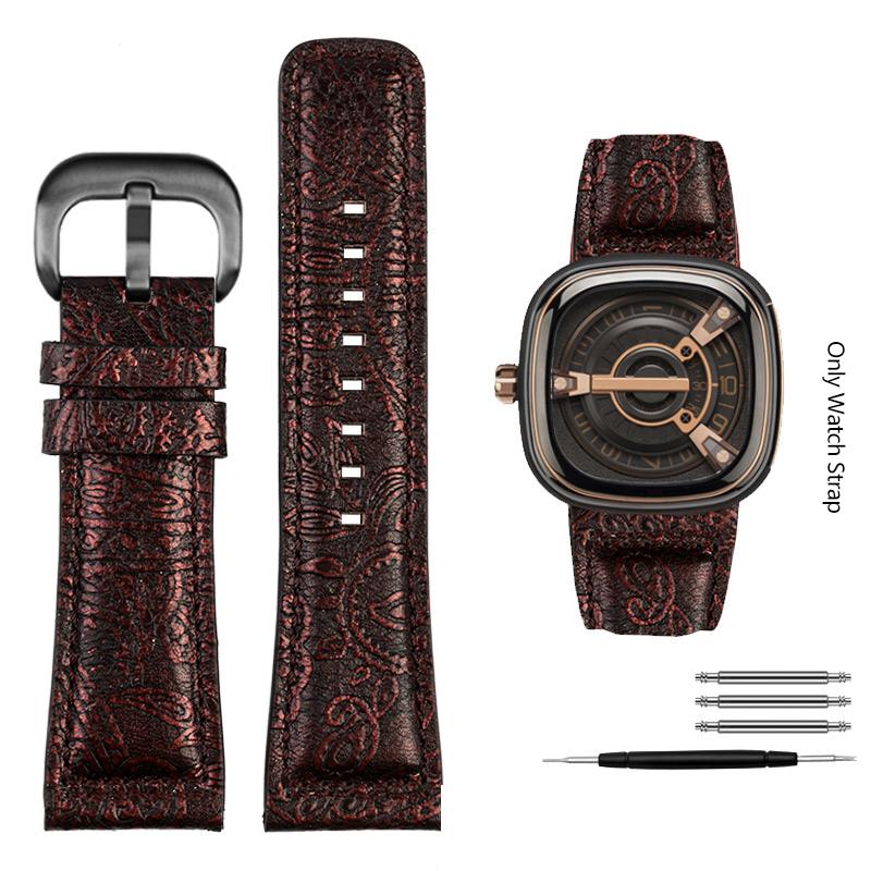 For Bracelet For Seven Friday Watch Strap Men's Square Mechanical M2/02 M3 T2 S1 Vintage High Quality Pattern Leather Watchband 28MM