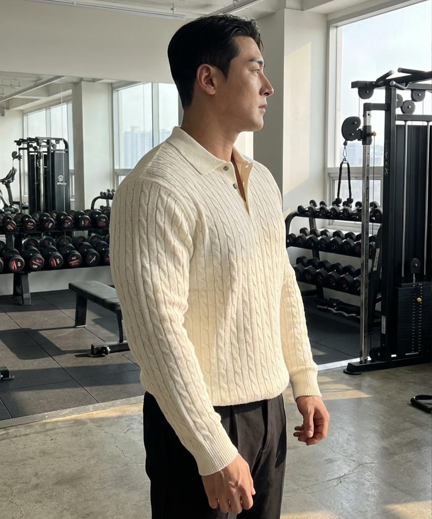 BOASTFIT Semi-Muscle Fit Cable Collar Neck Long Sleeve Knit