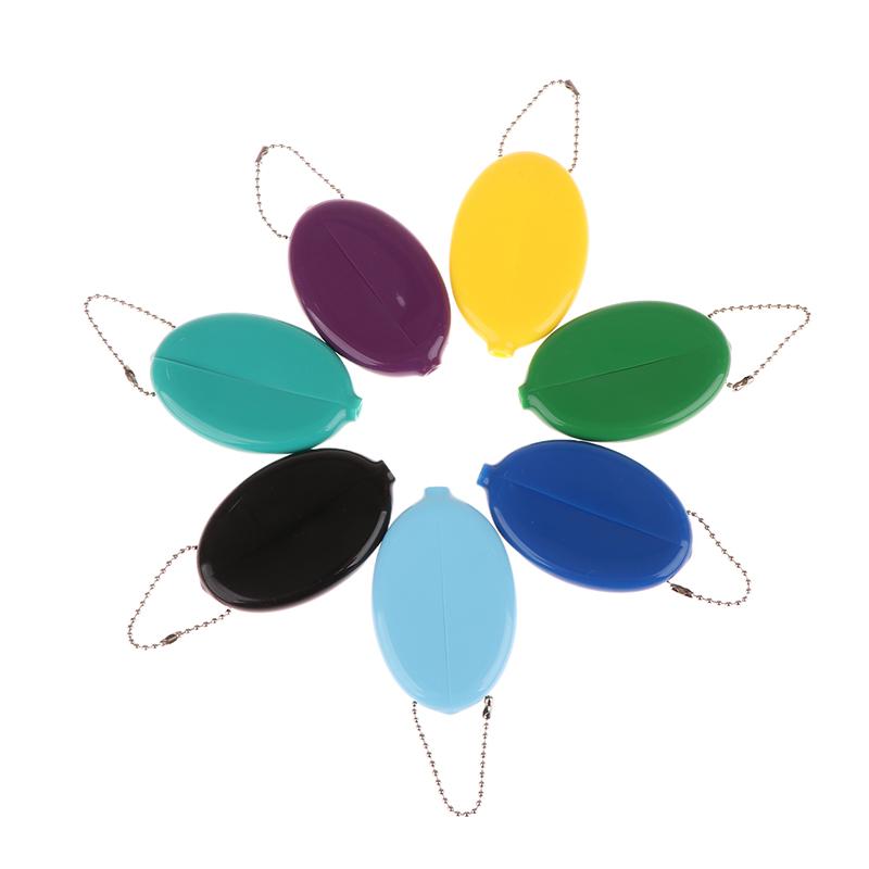 Small Oval Coin Purse Mini Earrings Rings Storage Box With Chain Solid Color Pvc  Portable Bag Pendant