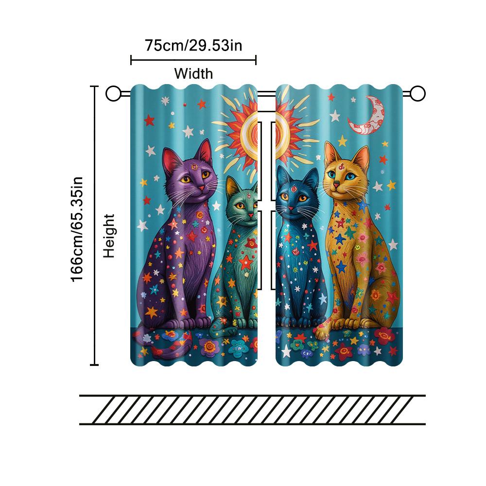 Set Of 2 Filtering Curtains Excluding Rods Non Movable Without Batteries Style Sun Moon Cats Use Bohemian Made Polyester
