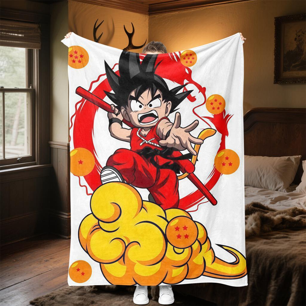 1 Stück Son Goku Druck Flanelldecke, Hohe Qualität für alle Jahreszeiten, Heimdekoration, Wärme und Komfort, Perfekt für Weihnachtsgeschenke