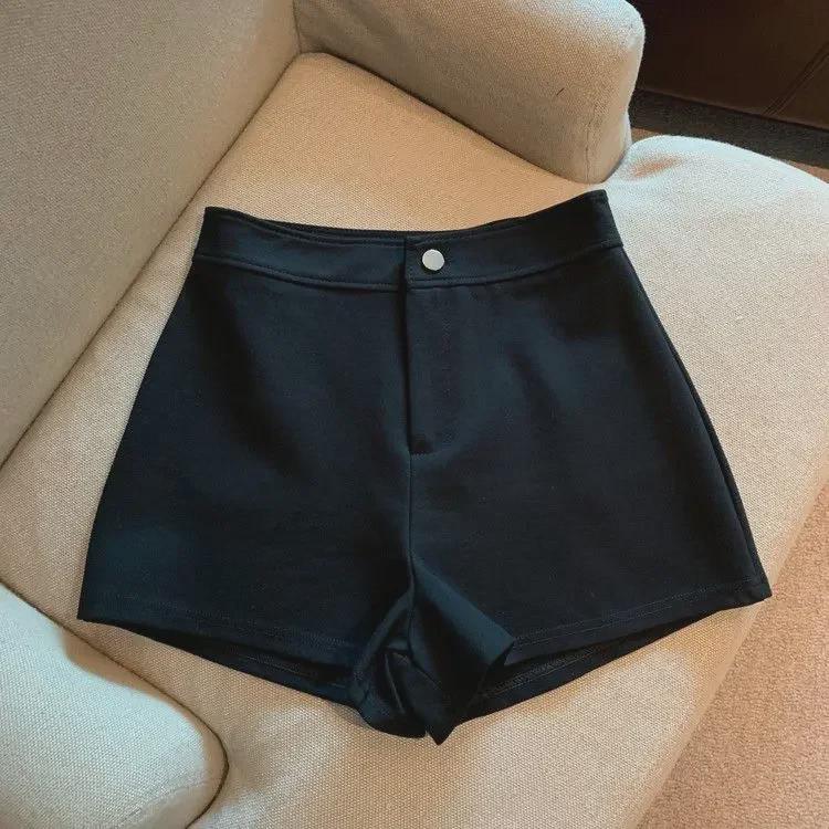 High-Waist Black A-Line Slim Shorts - Women's Summer & Autumn Elastic Hot Pants