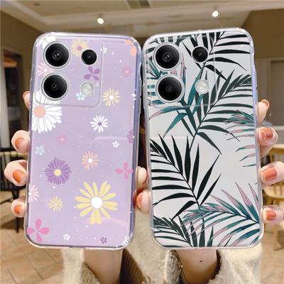 Flowers Patterned Soft Silicone Clear Case For Xiaomi Redmi Note 13 Pro 13C Samsung A55 A54 A34 S24 M35 iPhone 15 Camera Protective Shockproof Cover