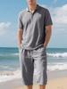 Men's Breathable Linen Polo Shirt & Three-Quarter Beach Pants Set