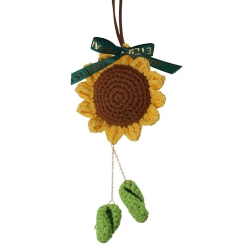 

Sunflower Car Rearview Mirror Holder Hanging, Handmade Knitted Car Mirror Hanging Accessories, 11.8 Inch Auto Rearview Mirror Pendant Decoration,